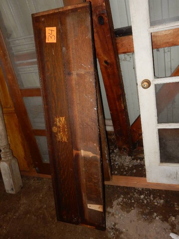 lot 34 image: Oak Piano Bench and Piano Top with Interesting Logo