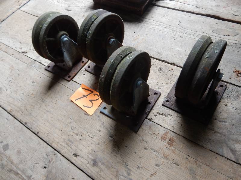 lot 73 image: 4 Cast Iron Casters.. Bassick.. 6 in diameter wheel