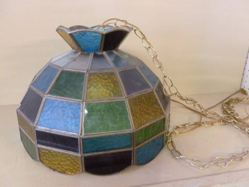 Vintage Colored Glass Hanging Light