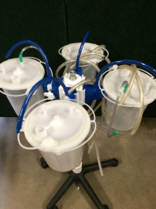 lot 58 image: WOW $$$ MEDI-VAC SUCTION 4 CANISTER SYSTEM WROLLING CART & Ohio Push-To-Set 1224 Continuous 3-Mode Vacuum Regulator (Analog Gauge) - ALL APPEARS NEW