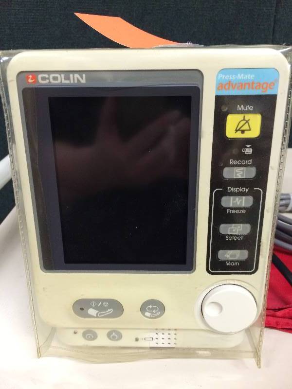 lot 87 image: Retails Used for $100 Colin Medical Press-Mate Advantage Multiparameter Vital Signs Monitor. Good Condition. Comes with Sleeve