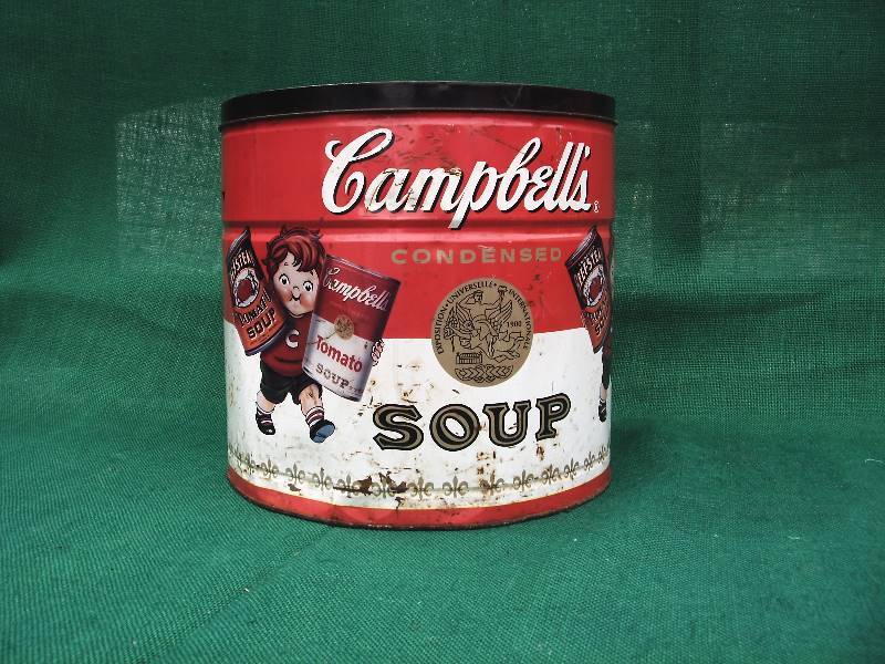 lot 48 image: VERY LARGE Antique Campbells Soup Container