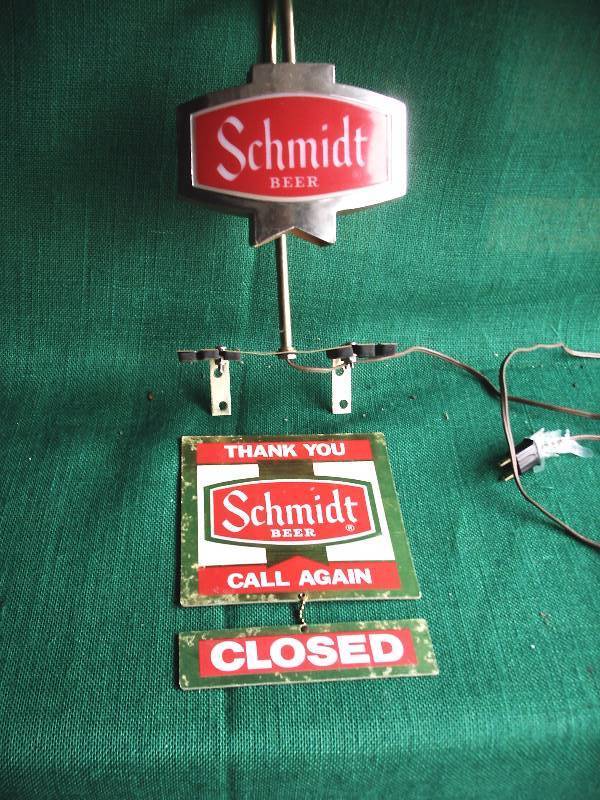 lot 63 image: Vintage Schmidt cash register light and door sign.