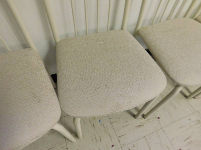 lot 80 image: White Metal Chairs with Cloth Seats