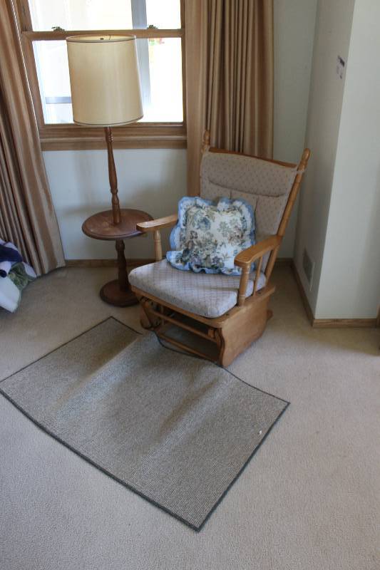 lot 11 image: Glider, Floor Lamp-Table, Rug