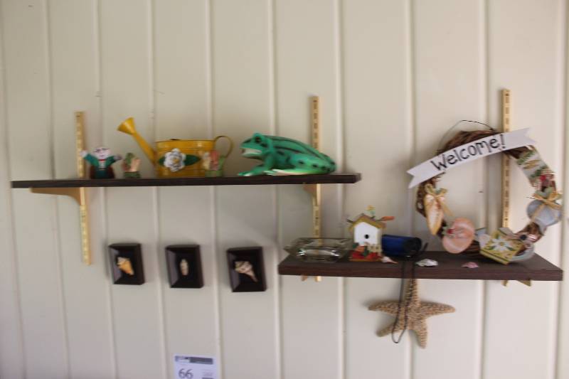 lot 67 image: 2-Shelf Wall Display w Mounts, Contents Included WallShelf Decorations