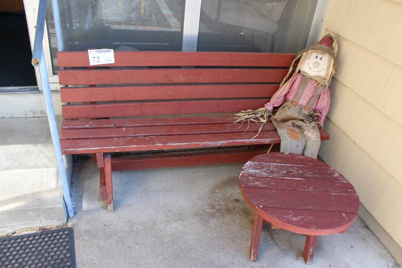 lot 72 image: Wood Patio Bench w Round Table