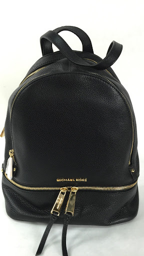 lot 1218 image: MICHAEL KORS MK Rhea Zip Medium Backpack - Pebbled Black Leather w Gold-Tone Zippers