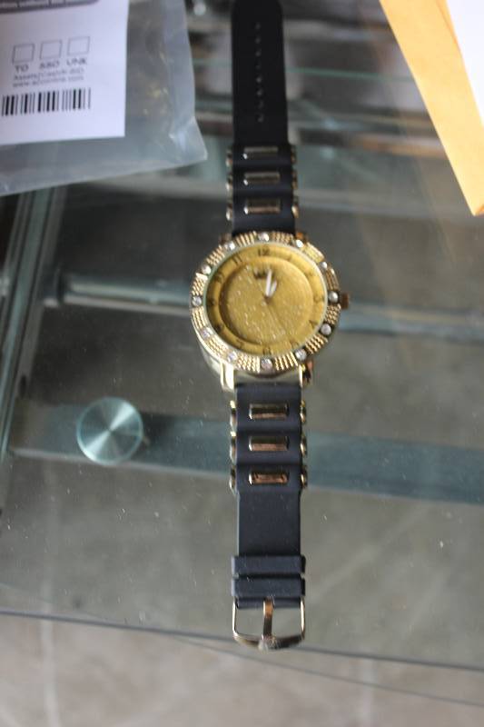 lot 72 image: Crown Gold Color Watch w Black Wrist Strap