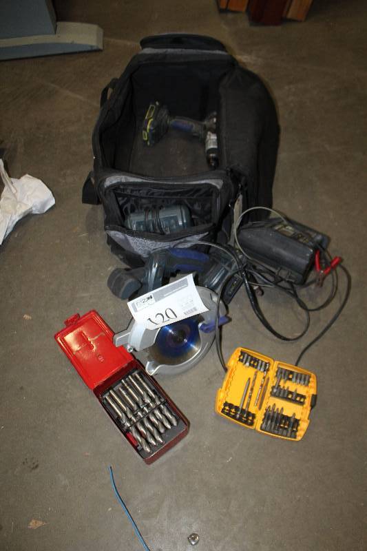 lot 120 image: Drill Bit Sets, Kobalt Circular Saw, Cordless Drill