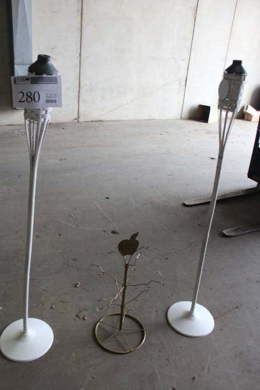 lot 280 image: Lot of (2) Malibu White Tiki Torch w Stand