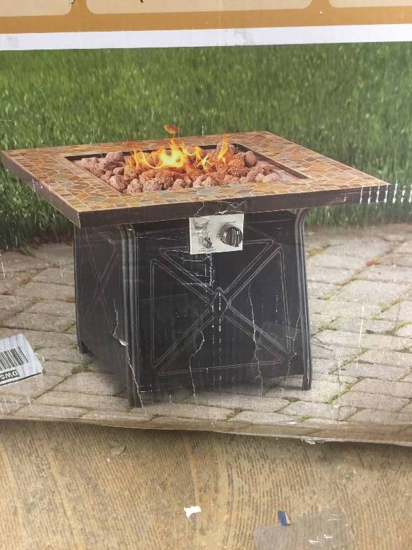lot 1 image: Hampton Bay 50,000 BTU 30 in. Cross Ridge Outdoor Gas Fire Pit Table Patio Heater open box never used Model # G-FTB51057B