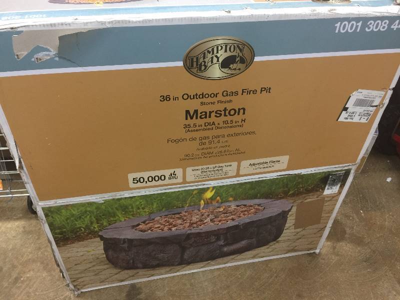 lot 18 image: Hampton Bay 36 in. Envirostone Propane Fire Pit Model#  68163 open box never used