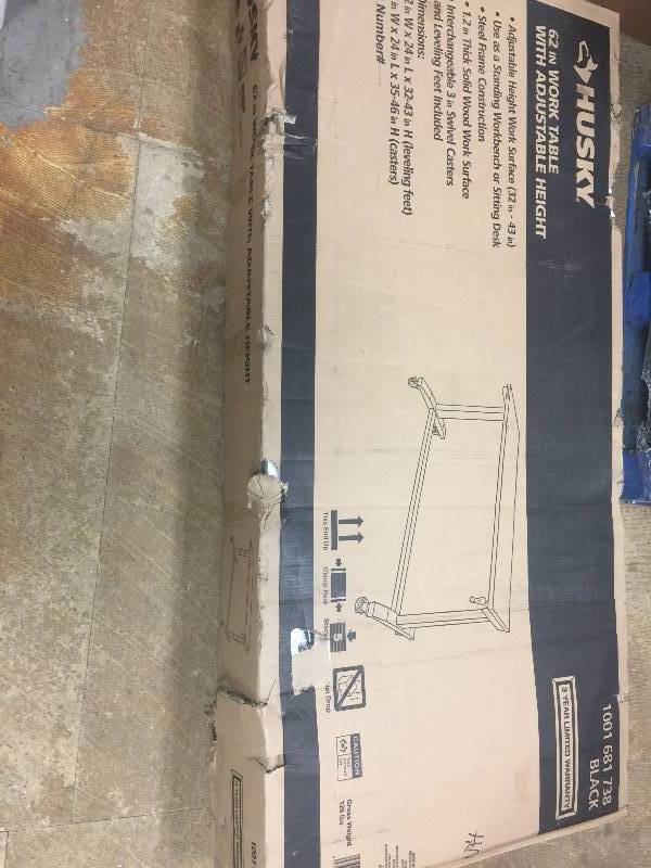 lot 20 image: Husky 62 in. x 24 in. D Work Table, Black  Model # HOLT62XDB11 open box never used