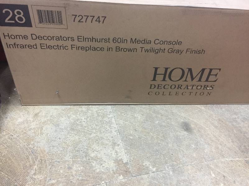 lot 22 image: Home Decorators Collection Elmhurst 60 in. Media Console Infrared Electric Fireplace in Brown Twilight Grey Finish Model # WSFP60ECHD-20 open box never used