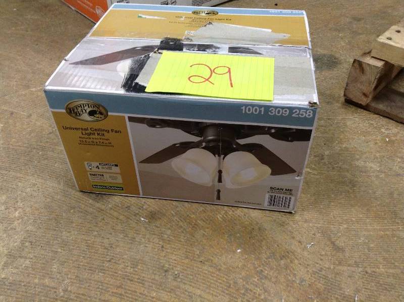 lot 29 image: Hampton Bay 4-Light Universal Ceiling Fan Light Kit with Shatter Resistant Shades open box never used