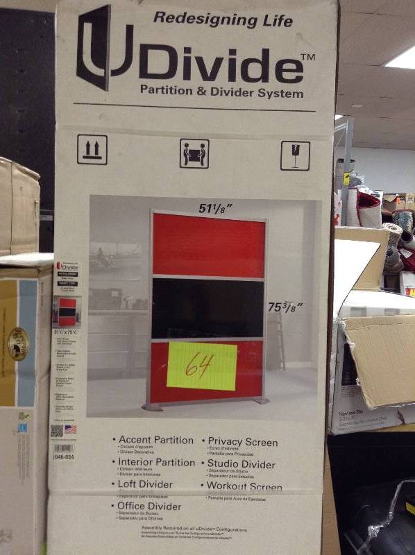 lot 64 image: Contractors Wardrobe uDivide 6.28 ft. Red and Black 3-Panel Room Divider New retail  $558.00 each