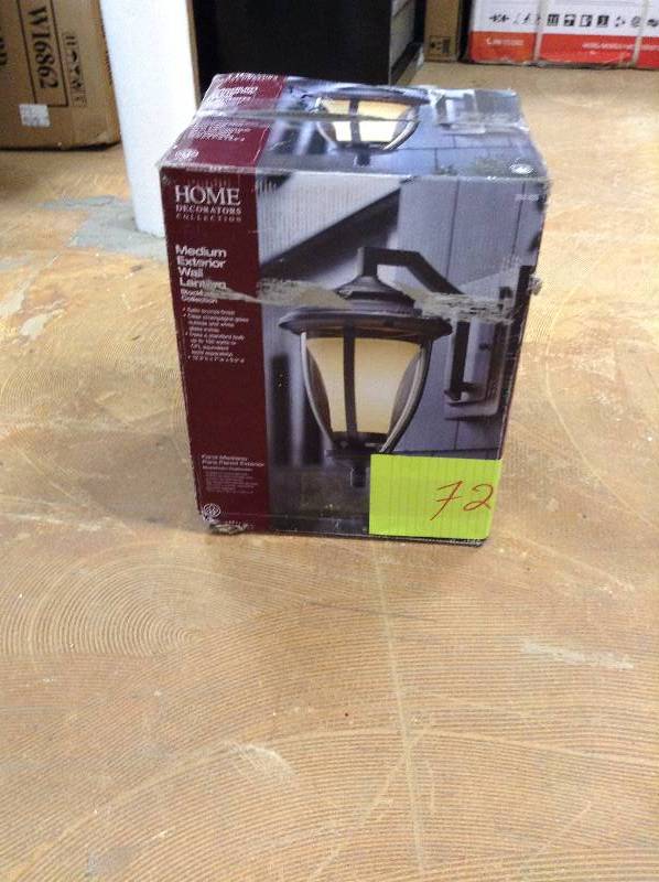 lot 72 image: Hampton Bay Stockholm Satin Bronze Outdoor Wall Lantern open box never used