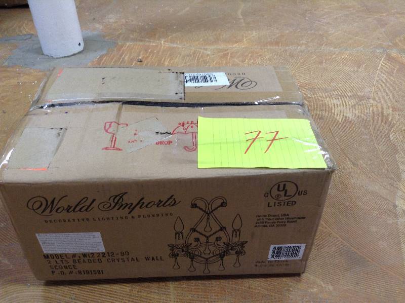 lot 77 image: World Imports Grace Collection 2-Light Antique Gold Indoor Wall Sconce open box never used