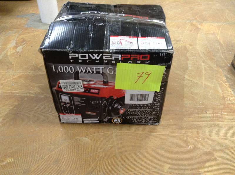lot 79 image: PowerPro 56101, 900 Running Watts1000 Starting Watts, Gas Powered Portable Generator  open box never used