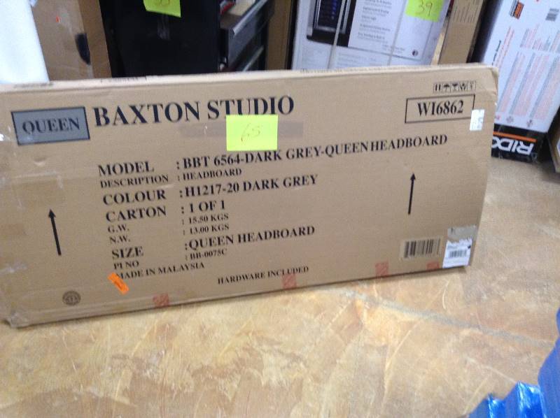 lot 65 image: Baxton Studio Cora Modern and Contemporary Dark Grey Fabric Upholstered Queen Size Headboard open box never used