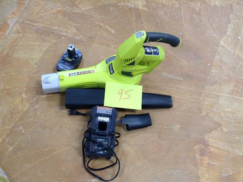 lot 95 image: Ryobi ONE 150 MPH 200 CFM 18-Volt Lithium-Ion Hybrid Cordless or Corded Leaf BlowerSweeper Model#  P2170  open box never used