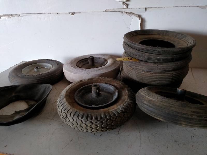 lot 176 image: Asstd Wheelbarrow Tires, Rims, & T...