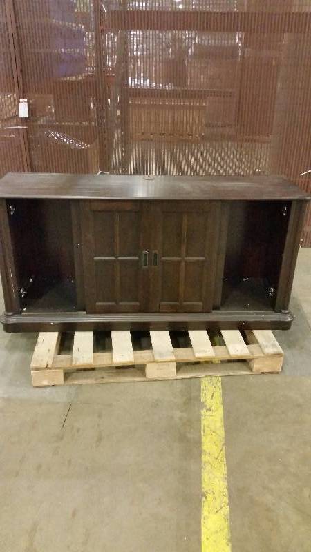 lot 24 image: Dark Brown entertainment center (58 length, 17.5 width, 28 height)