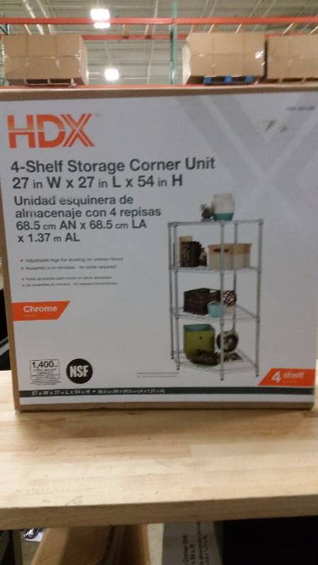 lot 77 image: HDX 4 tier steel corner shelving unit (chrome)