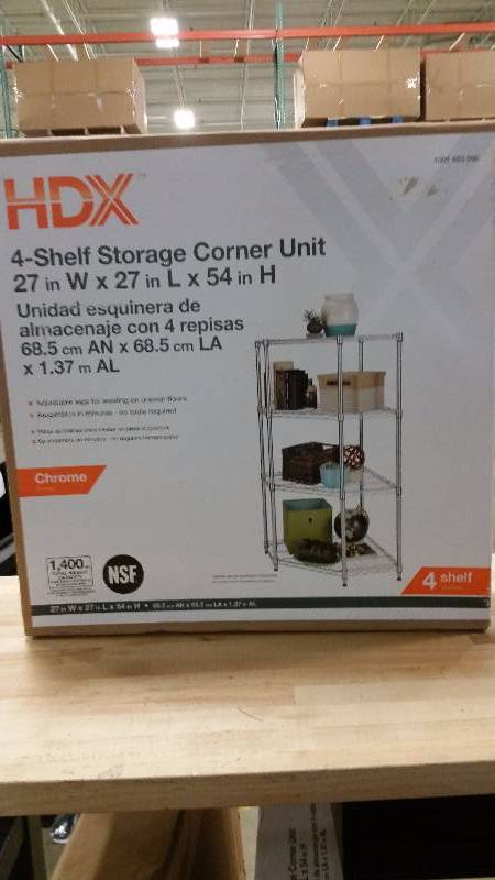 lot 78 image: HDX 4 tier steel corner shelving unit (chrome)