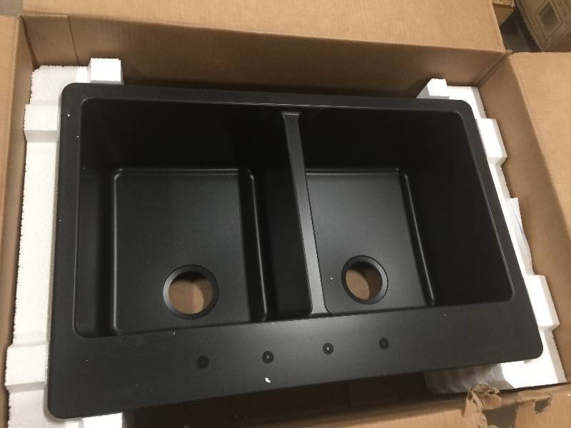 lot 6 image: Swan LargeSmall Dual Mount Drop-In Granite 33 in. 1-Hole Double Bowl Kitchen Sink in Espresso Model # QZ03322LS.170 not used