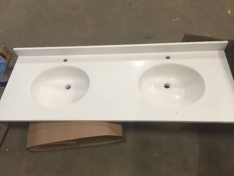 lot 11 image: Swan Ellipse 61 in. W Solid-Surface Double Basin Vanity Top in White Model # VT2B2261-010 61 in. W x 22 in. D x 34 in. no used