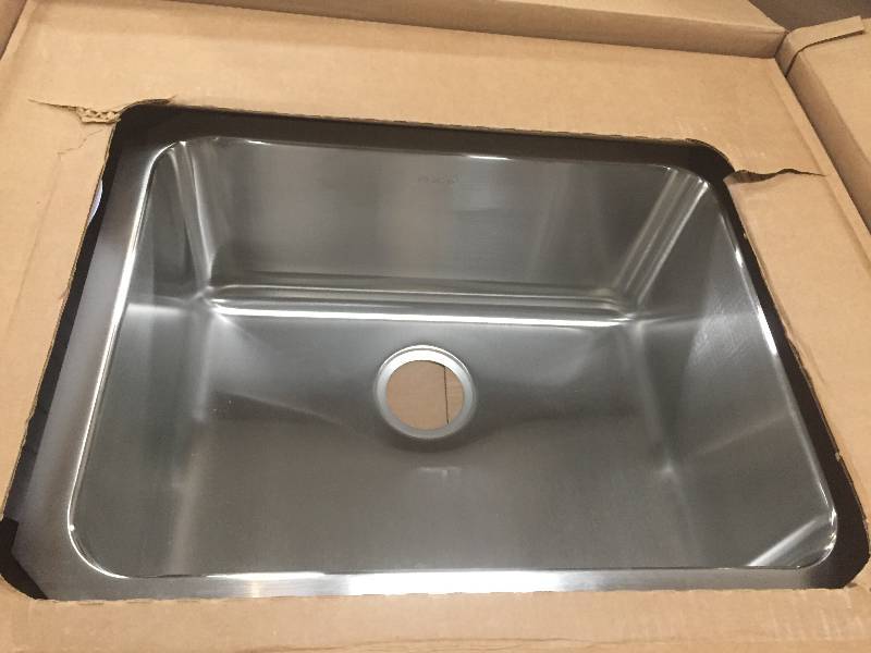 lot 18 image: Elkay Lustertone Undermount Stainless Steel 24 in. 0-Hole Single Bowl Kitchen Sink in Satin 23-12 in. L x 18-14 in. W x 10 in. D  Model # ELUH211510 no used