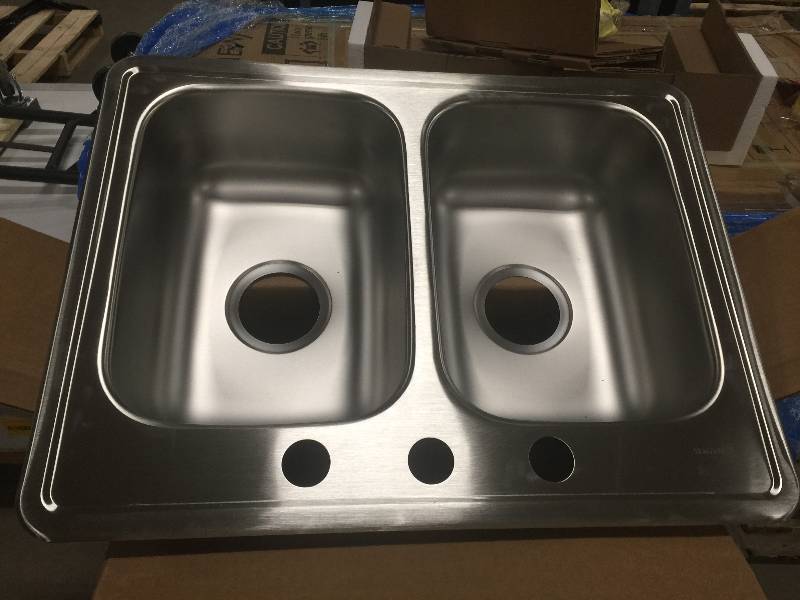 lot 19 image: Elkay Dayton Drop-In Stainless Steel 25 in. 3-Hole Double Bowl Kitchen Sink 25 in. L x 19 in. W x 6-516 in. D Model # D225193 not used