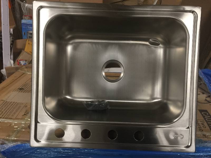 lot 4 image: Elkay Signature Drop-In Stainless Steel 25 in. 4-Hole Single Bowl Kitchen Sink small damage please review plictures Model # SLPF2522104