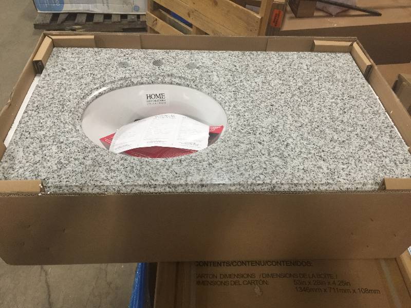 lot 33 image: Pegasus 25 in. x 19 in. Granite Vanity Top in Napoli with White Bowl and 4 in. Faucet Spread 25 in. W x 0.78 in. H x 19 in. D providing space for your personal care routine open box never used