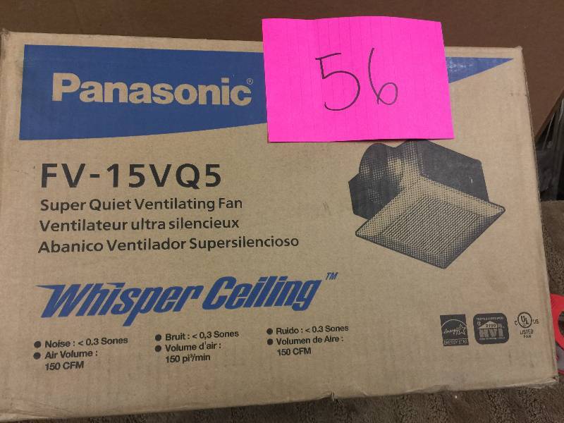 lot 56 image: Panasonic WhisperCeiling 150 CFM Ceiling Exhaust Bath Fan, ENERGY STAR open box never used Model # FV-15VQ5