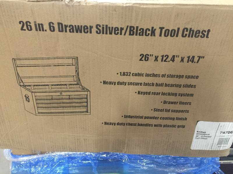 lot 71 image: WEN 26 in. 6-Drawer Tool Chest, Powdercoat Black open box not used
