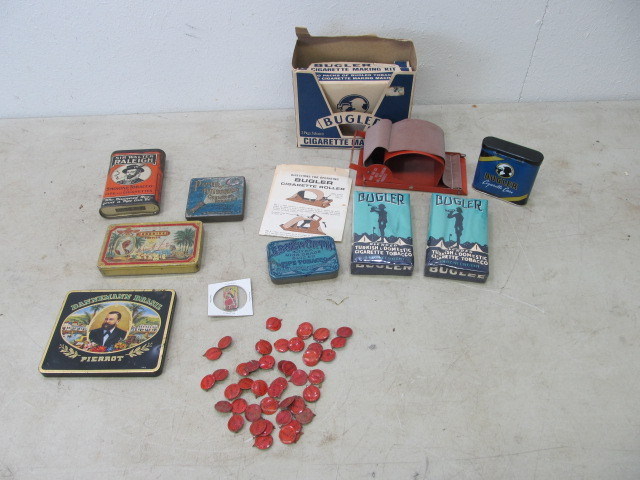 lot 42 image: Vintage Metal Tobacco Tags Tins Cigarette Maker