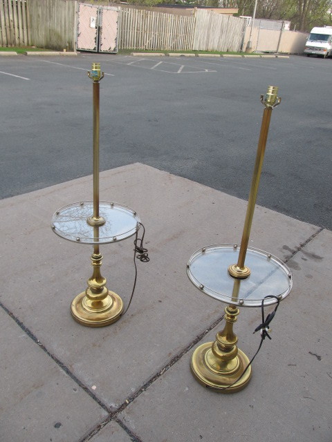 lot 76 image: Matching Pair of Vintage Brass & Glass Lamp Tables