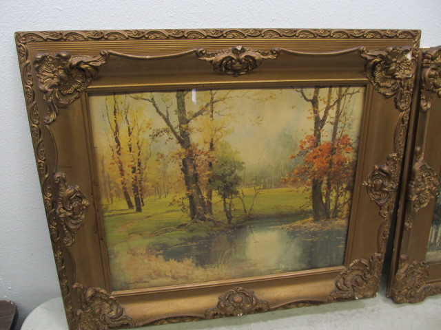 lot 121 image: Pair of Vintage Prints in Ornate Gesso Frames