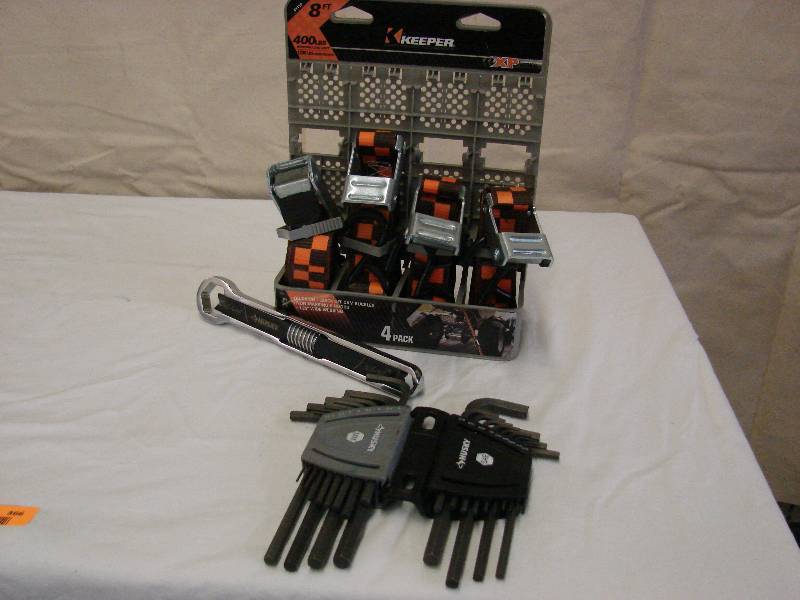 lot 366 image: RATCHET STRAPS, ALLEN WRENCHES AND ADJUSTABLE WRENCH