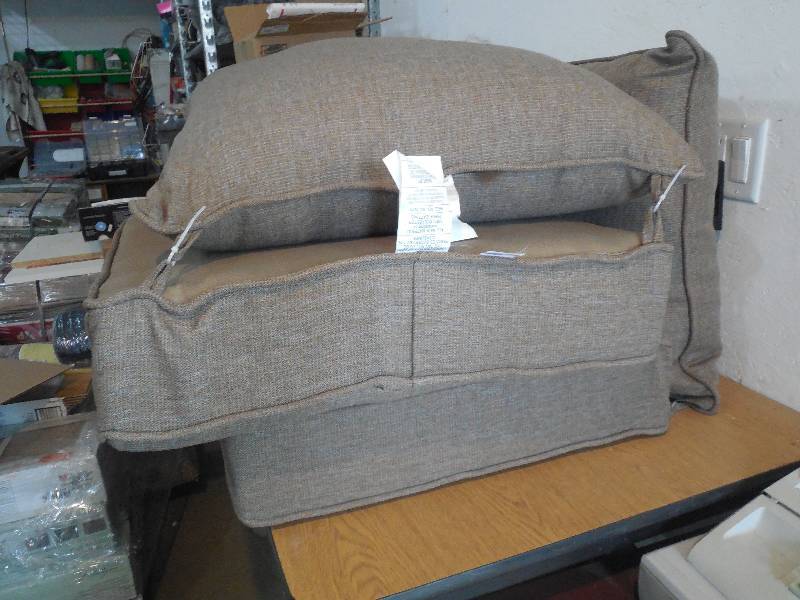 lot 22 image: (2) PATIO CHAIR CUSHIONS