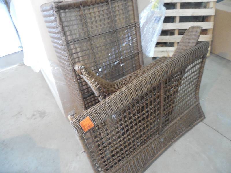 lot 75 image: Hampton Bay Spring Haven Brown All-Weather Wicker Patio Loveseat with Sky Blue Cushions