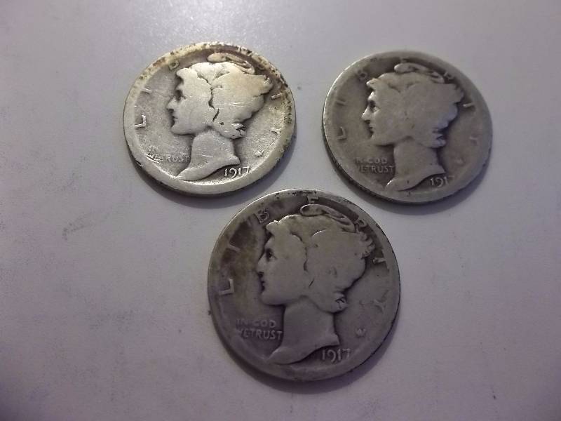 1917, 1917 S, 1917 D Mercury Dimes