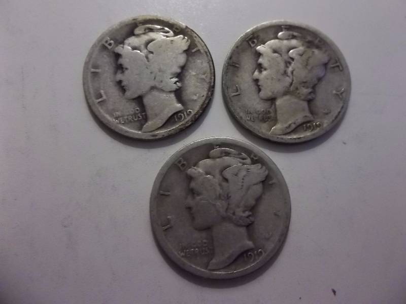 1919, 1919 D, 1919 S Mercury Dimes