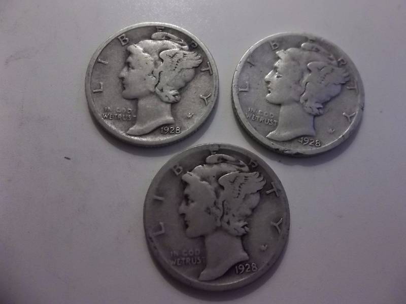 1928, 1928 D, 1928 S Mercury Dimes