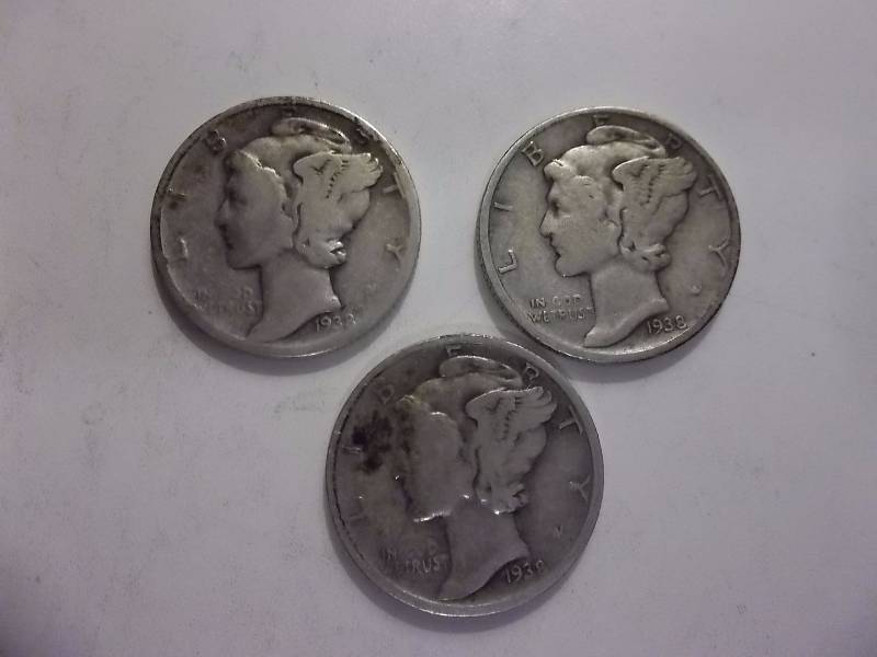 1938, 1938 D, 1938 S Mercury Dimes