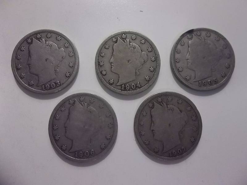 1903, 1904, 1905, 1906, 1907 V-Nickels