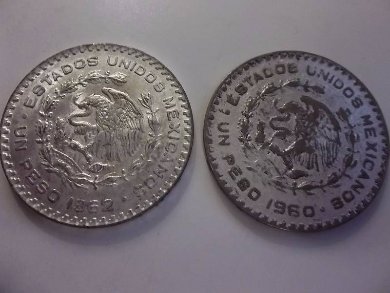 1962, 1960 Mexican Silver Pesos .5104 Oz Each.